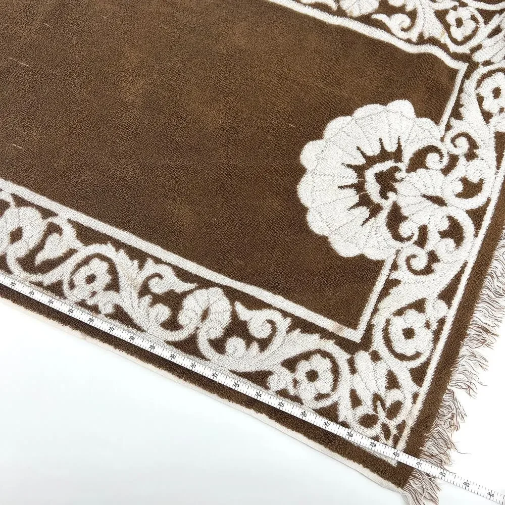 Vintage Sears Set of Two Brown Cream Sculpted Bath Towels 42 x 24